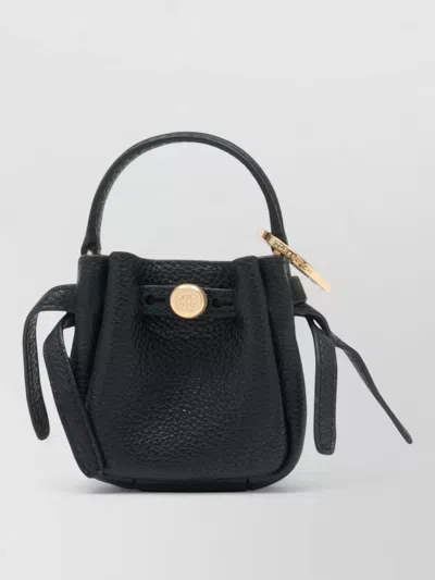 Tory Burch Romy Leather Bucket Mini Key Bag In Black