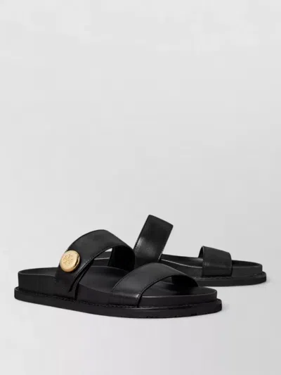 Tory Burch Romy Leather Double Strap Slide Sandals In Black