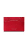 Tory Burch Romy Leather Flat Card Case In Red