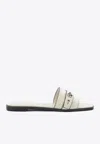 Tory Burch Sandals Open Toe Flat Sole Decorative Buckle In White
