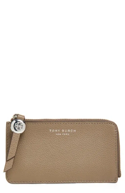 Tory Burch Romy Leather Zip Card Case In Brown