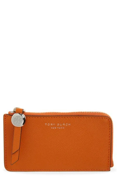 Tory Burch Romy Leather Zip Card Case In Orange