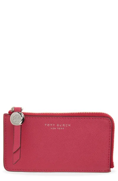 Tory Burch Romy Leather Zip Card Case In Pink