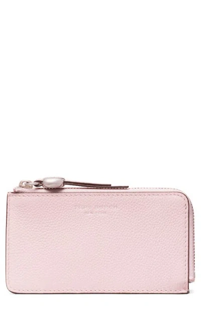 Tory Burch Romy Leather Zip Card Case In Rose Mist