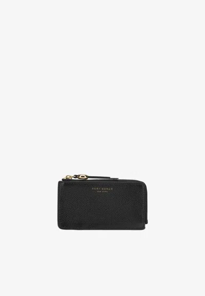 Tory Burch Romy Leather Zip Cardholder In Black