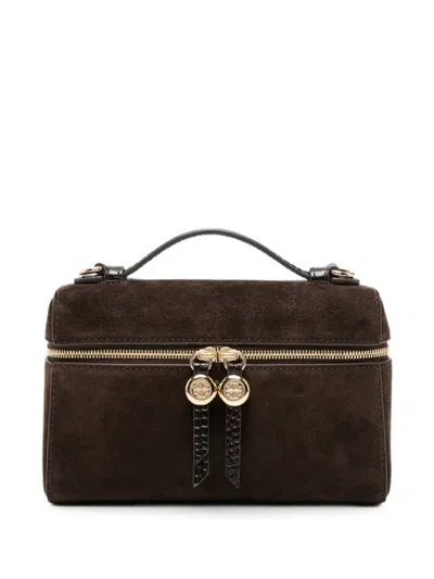 Tory Burch Romy Logo-plaque Suede Tote Bag In Brown