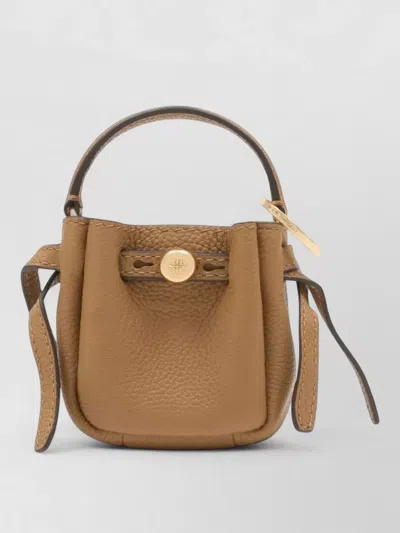 Tory Burch Romy Mini Bucket Leather Key Purse In Brown