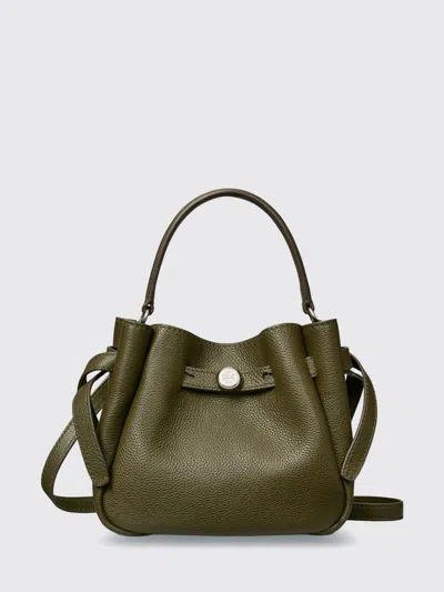 Tory Burch Romy Mini Grained Leather Bucket Bag With Double T Logo In Green