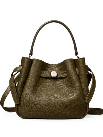 Tory Burch Romy Mini Leather Bucket Bag In Green