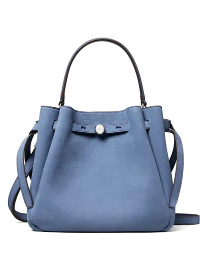 Tory Burch Romy Nubuck Bucket Shoulder Bag In Blue
