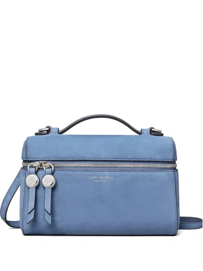 Tory Burch Romy Nubuck Slim Top-handle Bag In Blue