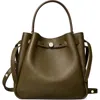 Tory Burch Romy Pebble Leather Bucket Bag In Green