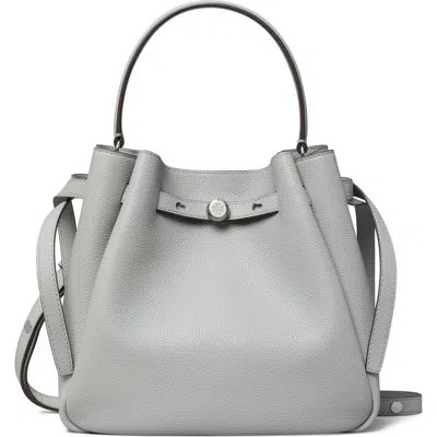 Tory Burch Romy Pebble Leather Bucket Bag In Light Granite