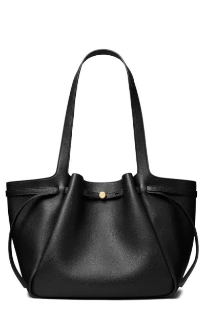 Tory Burch Romy Pebble Leather Tote In Black