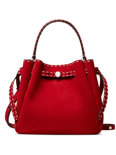 Tory Burch Romy Pick Stitch Suede Bucket Bag In Purple