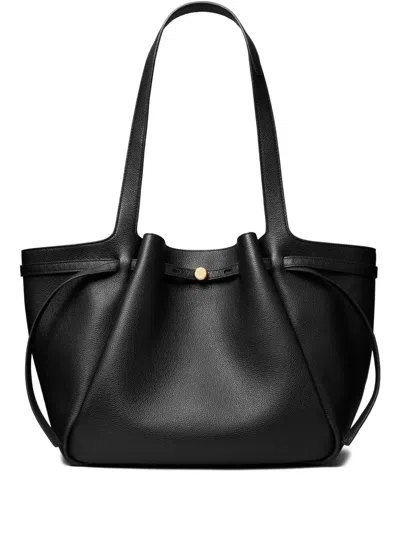Tory Burch Romy Smooth Leather Tote Bag In Black