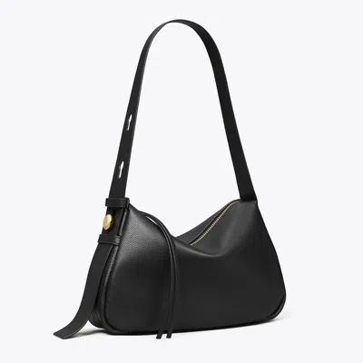 Tory Burch Romy Black Shoulder Bag With Adjustable Shoulder Strap In Grained Leather Woman