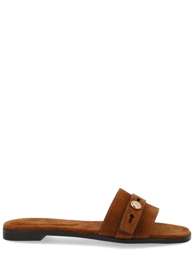 Tory Burch Logo Slippers In Brown