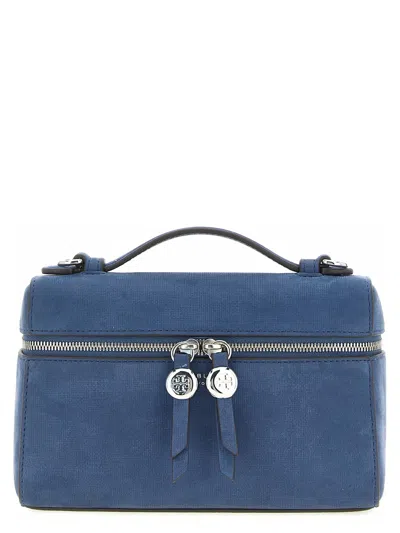 Tory Burch Romy Mini Nubuck Handbag With Top Handle And Shoulder Strap In Blue