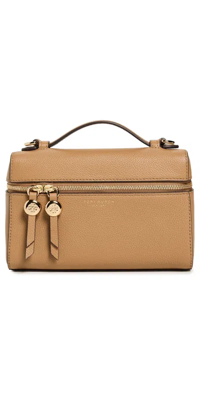 Tory Burch Romy Mini Grained Leather Handbag With Double Zip In Brown