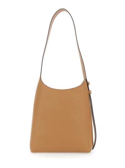 Tory Burch Romy Smal Beige Shoulder Bag With Adjustable Strap In Hammered Leather Woman In Sand