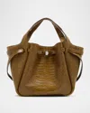 Tory Burch Romy Small Belted Croc-embossed Tote Bag In Brown