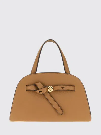 Tory Burch Romy Small Grained Leather Handbag With Double T Logo In Brown