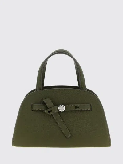 Tory Burch Romy Small Grained Leather Handbag With Double T Logo In Green