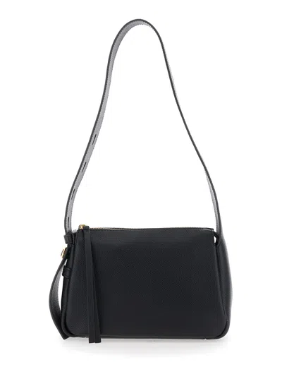 TORY BURCH ROMY BLACK SHOULDER BAG WITH ADJUSTABLE SHOULDER STRAP IN GRAINED LEATHER WOMAN