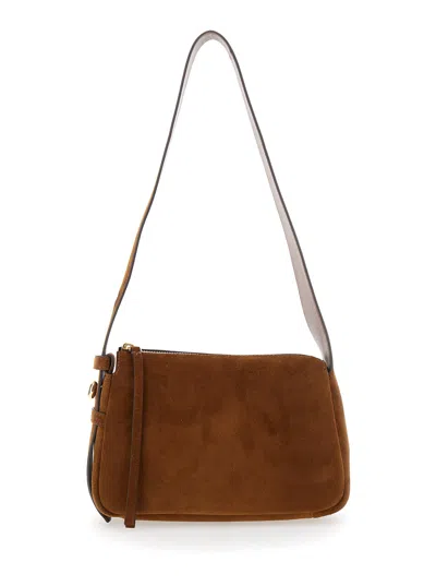 TORY BURCH ROMY BROWN SHOULDER BAG WITH ADJUSTABLE SHOULDER STRAP IN SUEDE WOMAN