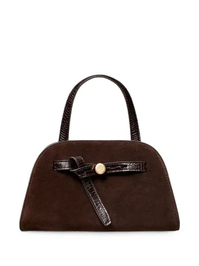 Tory Burch Romy Small Suede Leather Boston Bag In Brown
