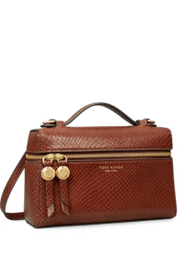 Tory Burch Romy Snake-embossed Shoulder Bag In Blue