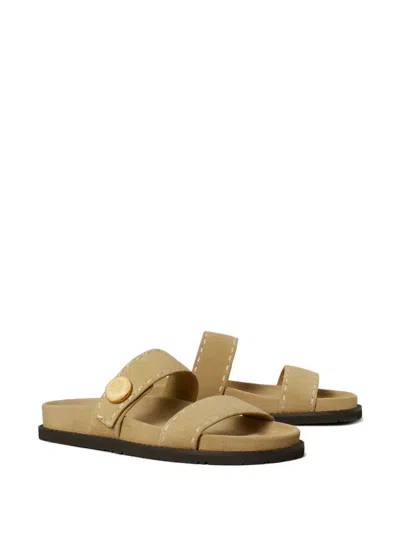 Tory Burch Button Strap Slide Sandals In Butterscotch