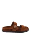Tory Burch Romy Brown Sandals With Logo Plaque On The Front In Suede Woman In Multi