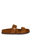 Tory Burch Romy Brown Sandals With Logo Plaque On The Front In Suede Woman In Brown
