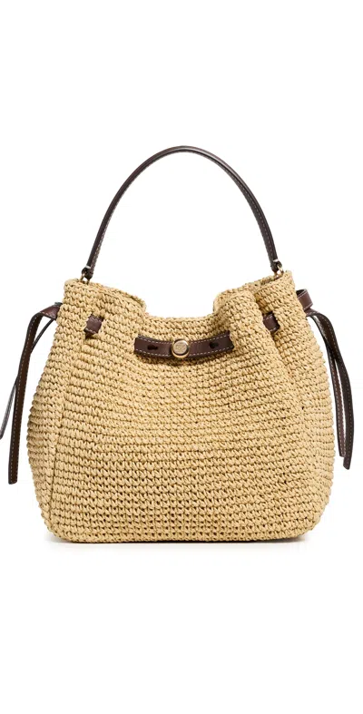 Tory Burch Romy Raffia And Leather Bucket Bag In Brown