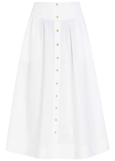 Tory Burch Romy Stretch Cotton-poplin Midi Skirt In White