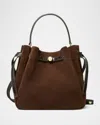 Tory Burch Romy Suede Belted Bucket Bag In Brown