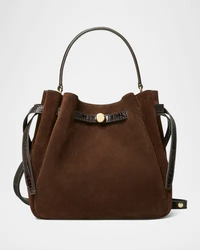Tory Burch Romy Suede Belted Bucket Bag In Brown