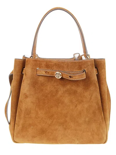 Tory Burch Romy Suede Bucket Bag In Brown