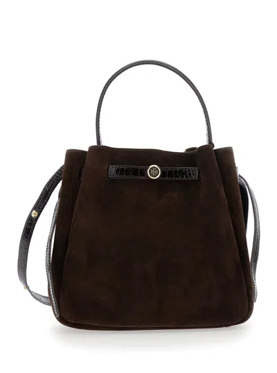 Tory Burch Romy Suede Bucket Bag In Brown