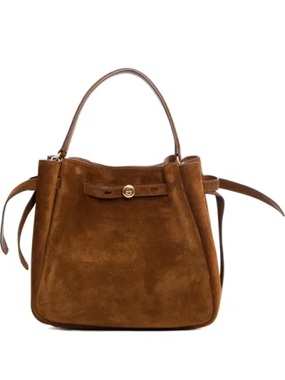 Tory Burch Romy Suede Bucket Bag In Brown