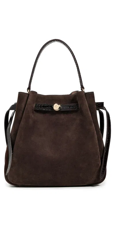 Tory Burch Romy Suede Bucket Bag Dark Cocoa In Brown