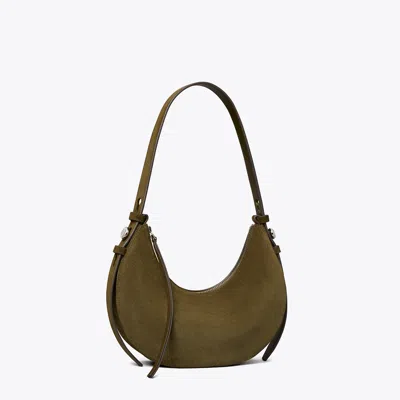 Tory Burch Romy Suede Half Moon Shoulder Bag In Green