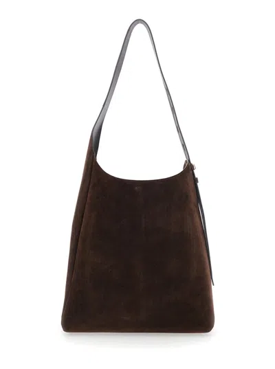 TORY BURCH 'ROMY' BROWN SHOULDER BAG WITH ADJUSTABLE SHOULDER BAG IN SUEDE WOMAN