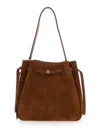 Tory Burch Romy Suede Large Bucket Bag In Brown