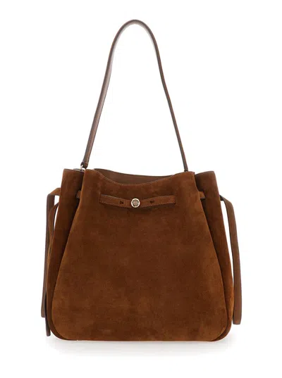 Tory Burch Romy Suede Large Bucket Bag In Brown