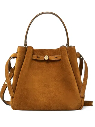 Tory Burch Romy Suede Leather Bucket Bag In Brown
