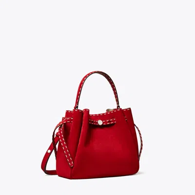 Tory Burch Romy Pick Stitch Bucket Bag In Red