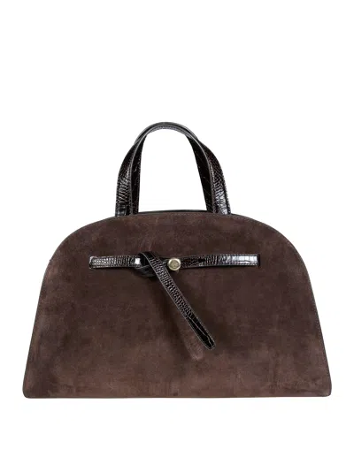 Tory Burch Romy Suede Satchel In Marrone